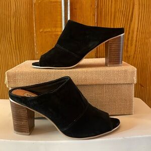 Steve Madden Black Suede Mules with Wooden Block Heel
